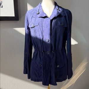 100% Silk Eggplant Purple Vtg Chico's Anorak YSL Style Rain Jacket Sz 1